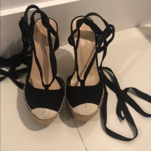 Black ballerina tie wedges clothes toe